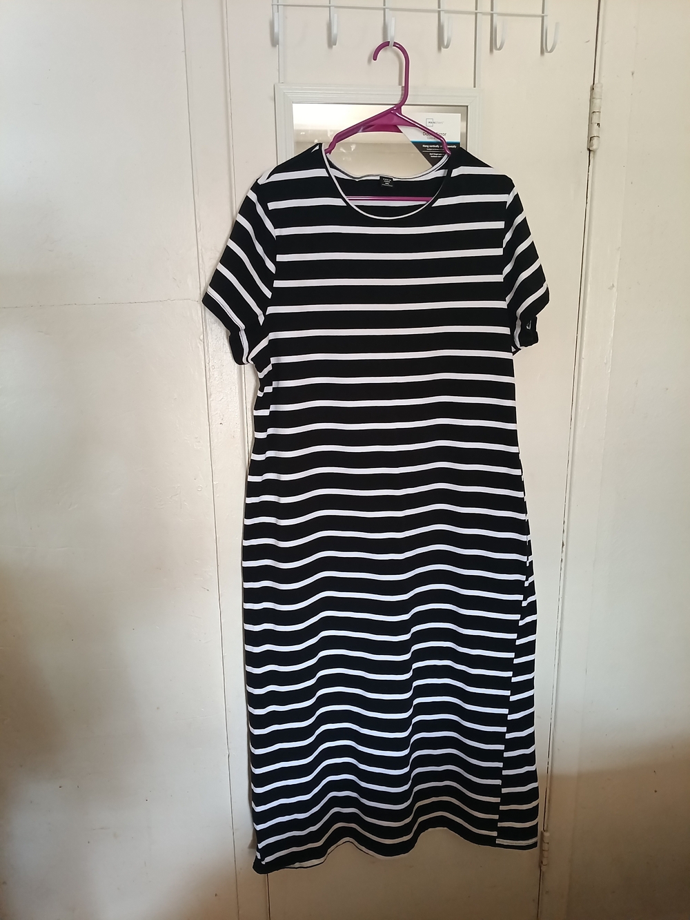 SHEIN Black and White Striped Midi T-Shirt Dress